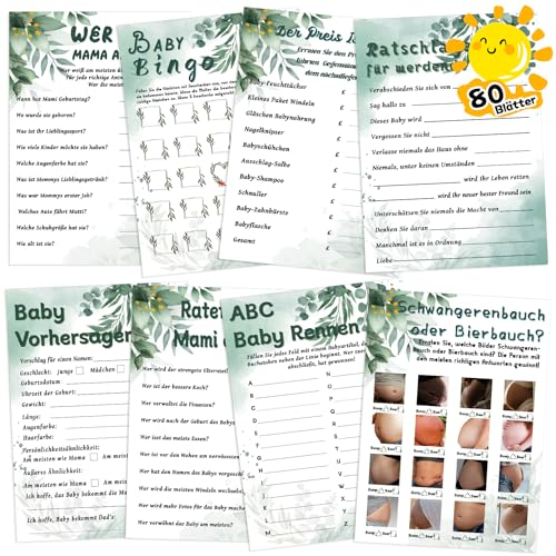 SelfTek Babyparty Spiele, 80 Karten Babyshower Ratespiel Karten zum Ausfüllen - 8 Spiele (je 10 Stück), Stadt Land Baby, Baby Shower Party Spiele, Babyshower Spiele für Junge und Mädchen