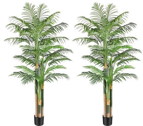 Keeplush Artificiale Tripla Dorata 210cm Golden Cane Palm Piante Finte da Esterno Grandi 2Pack