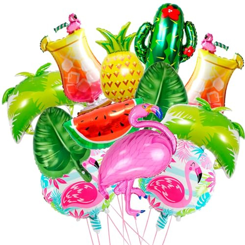 12 Pièces Ballons Hawaïens, Ballons en Aluminium Hawaïen, Rose Flamant Ananas Cactus Ballon, Hawaïenne Ballon Géants Décorations, Décoration Fête Hawaii, Décorations pour de Summer Plage