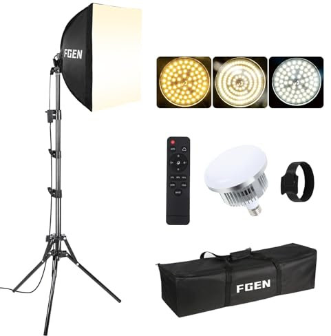 FGen softbox Kit iluminacion fotografia, 85W 2700-6400K Bombilla LED, 1x40x40cm softbox Cable de luz de 300cm de Longitud con Ajustable y 150cm trípode,Video y fotografía de Producto iluminacion