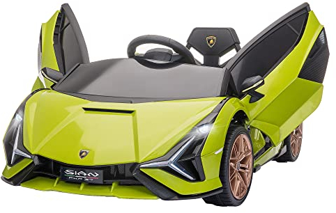 HOMCOM Kinder Elektroauto 12V 2 Fahrmodi Lamborghini SIAN SUV-Auto-Spielzeug Elektrofahrzeug mit Fernbedienung Musik(MP3/USB) Licht 3-5 Jahre Metall Grün 108 x 62 x 40 cm