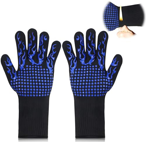 Gants ignifuges pour barbecue, résistants à la chaleur de 800 °C, résistants à la chaleur et antidérapants, sans danger pour la cuisine, le barbecue, la friture (bleu)