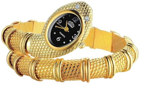 JewelryWe ormarmbandsur för kvinnor: Hip Hop Wrap manschettarmband klocka böjbart ormarmband kvarts armbandsur, Guld, Adult, Modern