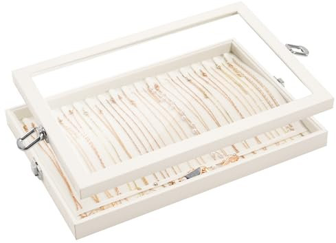Lolalet Porta Collane da Cassetto con Coperchio, Espositore Collane 18 Ganci Organizer Gioielli -Bianco