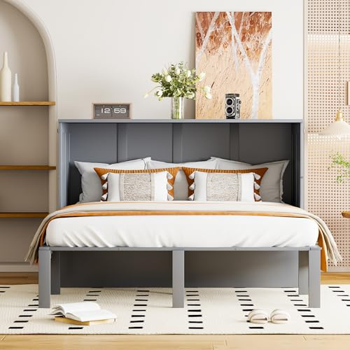 HYSZ Armario Cama de 140 x 200 cm, Plegable de Pared Con Somier, Vertical, Juvenil, Doble, Gris
