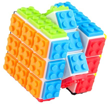 Speed Magic Cube 3 x 3 - Brick Magic Cube - 2 en 1 - Blocs et puzzle à induction - Compatible avec jouets Lego pour enfants et adultes - Jouet magique - Cadeau (blanc)