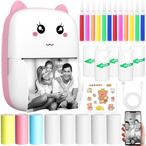 KDISHKRA Mini Impresora Térmica Portátil - Impresora Bluetooth Sin Tinta para Móvil, Imprime Fotos, Notas, Etiquetas, Listas, Pegatinas, Páginas Web - Regalo Creativo DIY para Niñas y Estudiantes