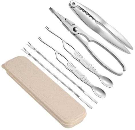 EPIGEIST Utensilios para Comer Marisco con Mango Ergonómico Juego de 6 de Acero Inoxidable y Estuche para Cangrejos y Langostas
