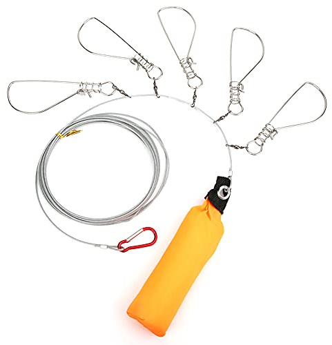 HERCHR Corde de pêche, Accessoire de câble de Verrouillage de Corde de Poisson en Acier Inoxydable avec 5 Boutons-Pression à Boucle Mobile de Verrouillage pour la pêche en Kayak sur
