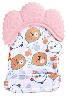 Baby Beißhandschuhe,2 Stück Handschuhe Beißring Spielzeug,Beruhigen Sie wundes Zahnfleisch, Stimulierung Zahnen Handschuhe für 0-6 Monate Baby-Bär-Rosa