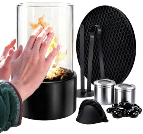 Chimenea de escritorio – Lámpara compacta de llama quemada con alcohol, fuego decorativo de mesa | para salón, dormitorio, oficina, patio, rincón de casa, luz de llama atmosférica para interior y