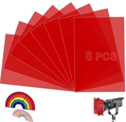 mawmuaw 8 styck Lampenfolie Röd, värmebeständig färgfilm för LED-lampor & studioblixt, A4 färgfilter färgkorrigering, röd transparent film, färgfilmer gel för foto, video & gör-det-själv, 29,7x21cm