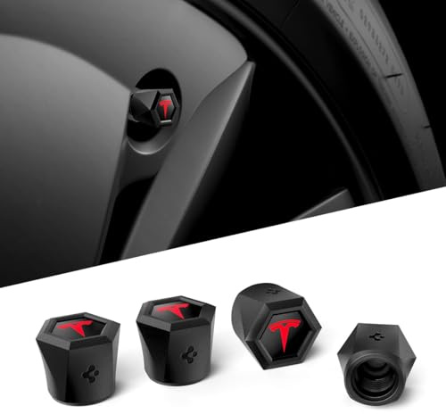 Spigen Set da 4 Tappi per Valvole Pneumatici Magnetici per Tesla Model 3/Y/X/S con TPU, Antigraffio, Coprivalvole Aria Progettati per Accessori Tesla - Rosso