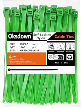 Oksdown 100 Pack Green Plastic Cable Ties 100mm×2.5mm Small Nylon Premium Self Locking 4 inch/10 cm Long Zip Tie Wraps