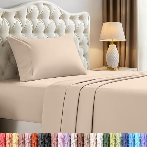 Utopia Bedding Twin Bed Sheets Set - 4 Piece Bedding - Brushed Microfiber - Shrinkage and Fade Resistant - Easy Care (Twin, Beige)