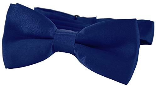 DonDon Edle Kinder Fliege gebunden und längenverstellbar 9 x 4,5 cm dunkelblau glänzend in Seiden Look