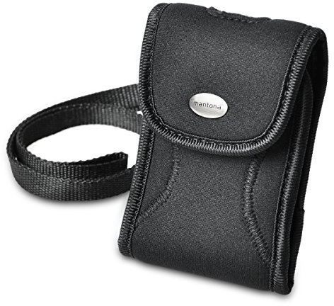 Mantona Nigrin Tasche für Digitalkameras (mit Tragegurt und Gürtelschlaufe) schwarz, neopren