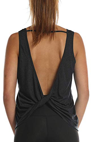 icyzone Damen Sport Tops Rückenfrei - Ärmellose Yoga Gym Oberteil Shirt Fitness Tank Top (M, Black)