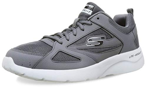 Skechers Men's Dynamight 2.0 Fallford Trainers, Charcoal Leather Mesh Pu Black Trim, 10 UK