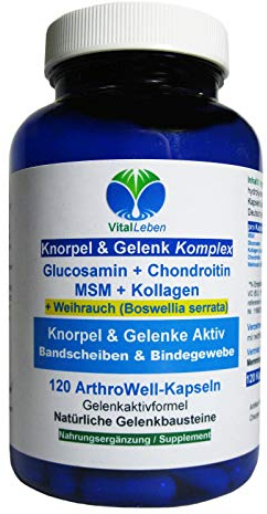 Knorpelaufbau KNORPEL & GELENKE Komplex 120 Kapseln - ArthroWell TOP-5 Gelenkbausteine Gelenkkapseln mit Glucosamin, Chondroitin, MSM, Kollagen, Weihrauch. OHNE ZUSATZSTOFFE 26444-120