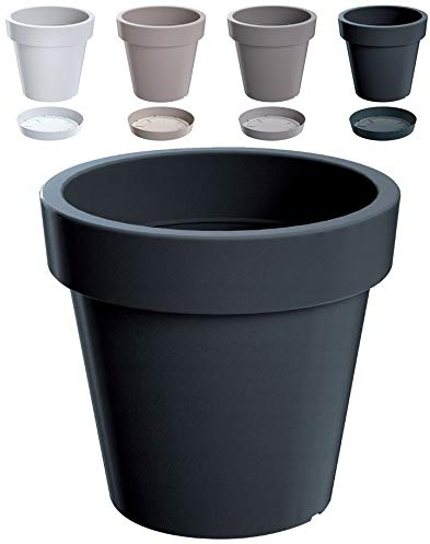 Blumentopf Blumenkübel mit Untersetzer Rund Pflanzkübel Pflanztopf Übertopf Lofly Größen & Farben wählbar (300 Anthrazit)