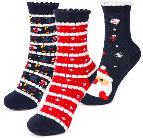 Wishstar Calzini di Natale, 3 Paia Calzini Natalizi Donna, Christmas Ragazze Donna Calzini in Stile Natalizie Regali per la Fidanzata, Compleanno, San Valentino, Natale