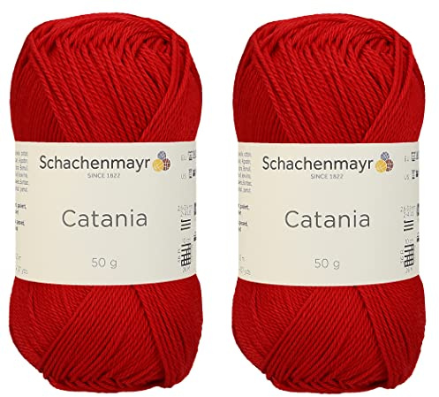 SMC Catania Originals 100 % merzerisiertes Baumwollgarn, insgesamt 100 g, 50 g, 125 m, Amigurumi Garn Fine-Sport 2 (115 Rot)