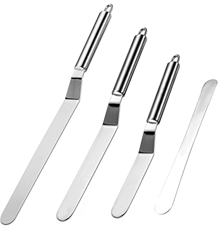 Vinabo Set Spatola Cucina 4 Pezzi, Angolato Glassa Spatole in Acciaio Inox, Spatola per Dolci Torte per Glassare Torte, Cupcake e Pasticcini,Cuoco Decorare Torte Spatola per Glassa
