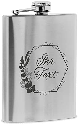 stempel-fabrik – personalisierbarer Flachmann aus Edelstahl mit Name – Motiv Eukalyptus – Taschenflasche mit Wunschgravur – Gravierter Flachmann für Ausflüge, Wanderer und Skifahrer