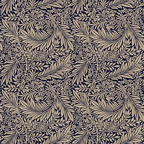 Cotton Fabric - William Morris Larkspur Navy Blue & Brown Taupe Floral - Craft Fabric Material Metre