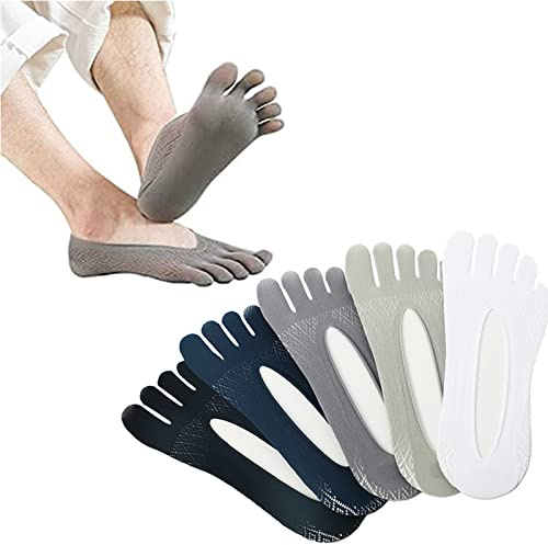 NEOXOL 5 Pair Ortho Toe Compression Socks, Bunion Relief, No Show Toe Socks Five Finger Socks, Full Toe Yoga Sock (Mens)
