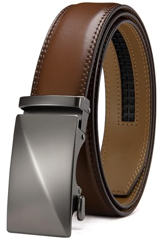 YOETEY Automatik Gürtel Herren Braun Leder ohne löcher, Ledergürtel Herren Braun Ratsche Automatikschließe für Herren 35mm Business Anzug, Herrengürtel Stufenlos Verstellbar