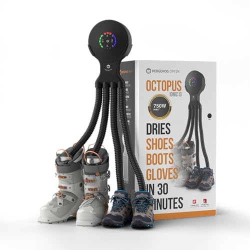 Hedgehog Octopus Portable Heavy Ski Boot Dryer for Work Boots and Shoes, Wall Mounted Fast 2 Pair Shoe Dryer Fan Dries in Minutes, Removes Sweat & Odor, Tornado Mode, Adjustable Heat, Black