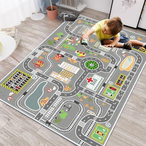 FODELIUY Alfombra Coches Infantil, Carretera Niños, Antideslizante, Lavable 160x230cm