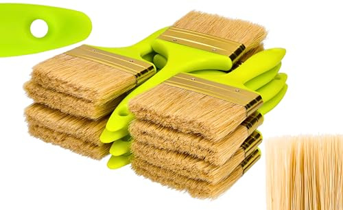ToolSpace Set med 12 platta borstar – 90 mm – platt pensel för målning – ergonomiskt plasthandtag – naturborst med syntetisk borstblandning – täta borst – för alla typer av färger.