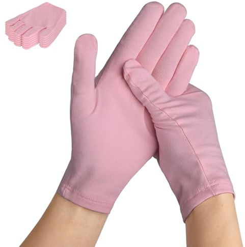 AovYoo 6 Pares Guantes de Algodón Guantes Hidratantes Dermatologicos, Guantes Trabajo Delgado, Guantes para Crema Manos (Rosa)