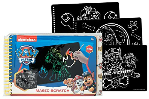 Paw Patrol Carta da Grattare per Bambino, Quaderno di Attività per Bambino, Include 20 Fogli di Carta da Grattare e Matite in Legno, Kit Artigianale per Bambini