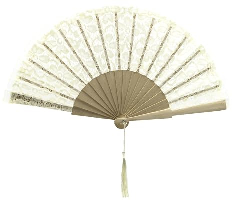 MAPIMANIA - Ventaglio Beige in Pizzo Pieghevole, Ventaglio Donna, Ventagli Matrimonio, Ventaglio Giapponese Ricamato da Cerimonia Resistente