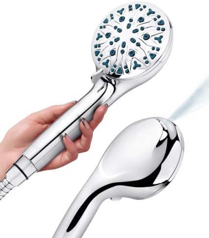 LOKBY Filtered High Pressure 10-Settings Handheld Shower Set - High Flow Detachable Showerhead Body Spray with Built-in 2 Power Wash - 59'' Stainless Steel Hose - Tool-Less 1-Min Install - Chrome