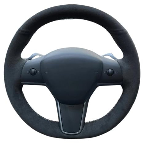 OUSDUO para Tesla para Modelo 3 2017 2018 2019 2020 2021 Funda para Volante Funda para Volante De Coche DIY Suave Y Cómoda Piel De Gamuza Funda Volante(Red Thread)