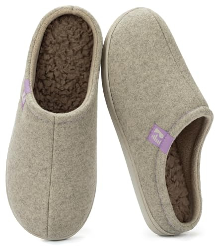 RockDove Pantuflas de Fieltro para Mujer, Forro Polar Acogedor Y Suela de Agarre Interior, Beige, 36/37 EU