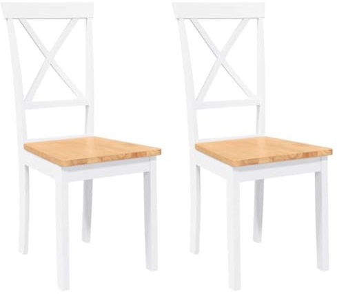 vidaXL Sillas de Comedor 2 Unidades Madera Maciza de Caucho Blanco, Silla de Comedor, Silla de Cocina, Asiento de Comedor, Silla