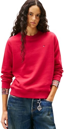 Tommy Jeans Jersey Mujer Crew Neck con Cuello Redondo, Rojo (Ruby Rhubarb), XS