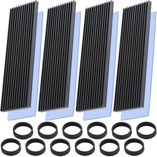 Xiatiaosann M.2 SSD Heatsink 2280 SSD Cooler Heat Sink with NVMe SSD Thermal Silicone Pad NVMe Heat Sink, Black Rubber Bands for M.2 PCIE NVMe SSD/M.2 SATA SSD (4 Pack)