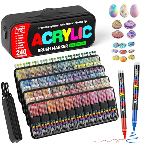 Sanyetral 240 Couleurs Feutre Acrylique, Marqueur Acryliques Pointe 1-5mm, Adulte Acrylique Convient pour Bois, Toile,Tissu, Verre, Métal, Papier, Céramique-Sac de Transport à Bandoulière(240)