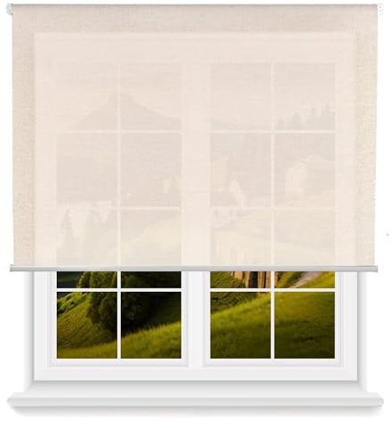 Well Home Estor Enrollable Translúcido Liso - Color Lino, 120 x 180cm (Ancho x Largo)/Tamaño de la Tela 117 x 175cm