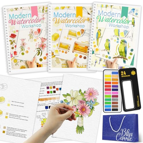 3Pcs Watercolor Workbook Paint Book Beginner Friendly Painting Kit