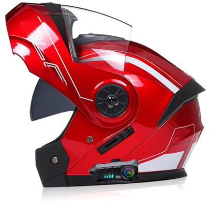 Bluetooth Integrado Modular Casco Moto Cascos Integrales,Casco Abatible con Doble Visera Lente Sistema De Ventilación Forro Extraíble ECE Homologado Adultos para Mujeres Y Hombres