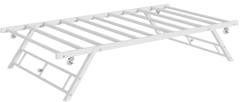 GarveeHome Stand Up Trundle Day Bed,Pop Up Trundle,Twin Trundle Bed Frame Only,Metal Slats Support with Lockable Casters,White