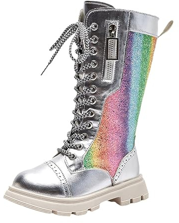 Bottines Fille et Enfant - Style K-pop Gothique pour Déguisement et Costume - Bottes d'Hiver,de Neige-Chaussures Tenue K-pop,à Lacets avec Fermeture Éclair Punk,Idéales pour les Looks à Thème